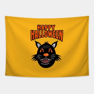 BLACK CAT CARTOON HAPPY HALLOWEEN Tapestry