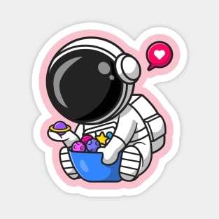 Cute Astronaut With Planet Candy Bowl Cartoon Magnet