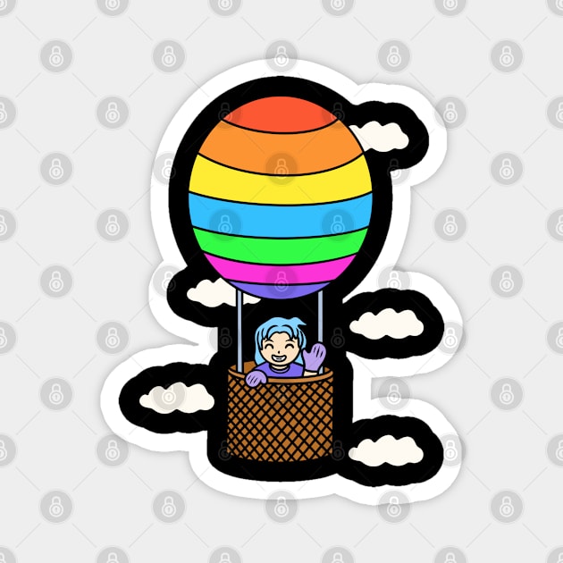 Cute girl ride hot air balloon Magnet by Andrew Hau