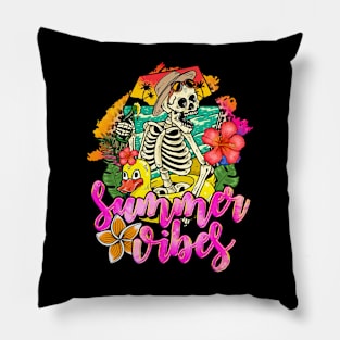 Summer Vibes - funny The skeleton took off the duck float Pillow