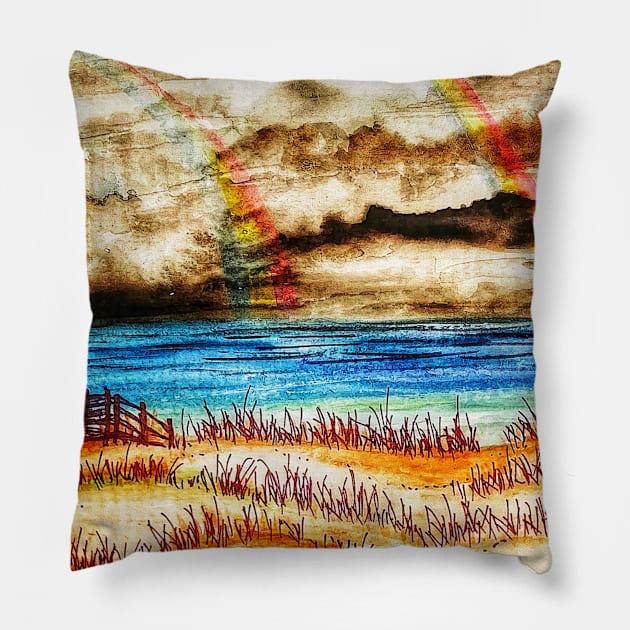 Double Rainbow at the Beach Pillow by Matt Starr Fine Art