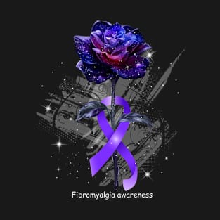 Rose Purple Ribbon Fibromyalgia Awareness T-Shirt