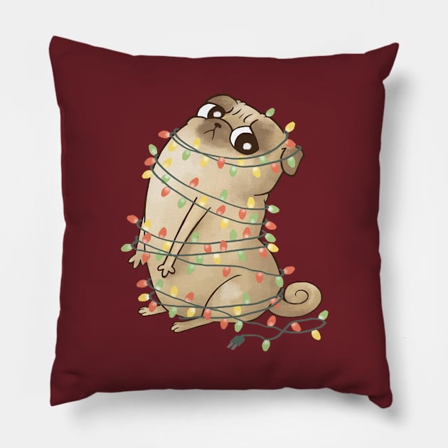 Merry & Bright Pug Pillow by BunnyBomb