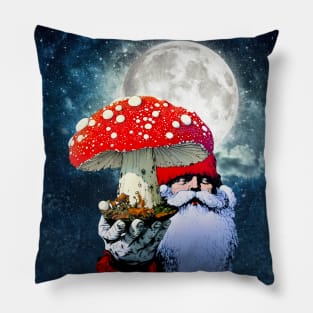 Amanita Muscaria the Red Mushroom with White Spots is Santa Claus's High Flying Reindeer on a Dark Background Pillow