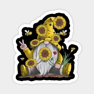 Gnome With Bee Sunflower Hippie Magnet