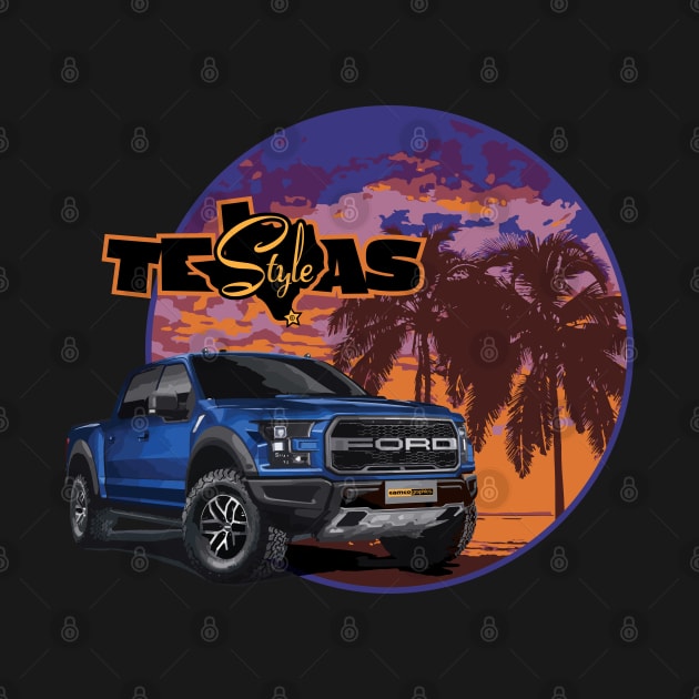 Texas-Style Ford Truck beach scene blue colors by CamcoGraphics