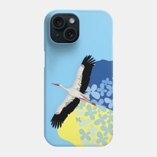 A Stork carries a Ukrainian flag and wildflowers on its wings Phone Case