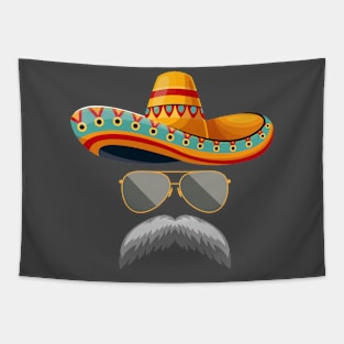 RETRO MUSTACHE SOMBRERO FACE CINCO DE MAYO Tapestry