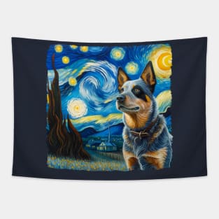 Starry Australian Cattle Dog Portrait - Pet Portrait Tapestry