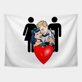 Blond boy's red heart with brunette girlfriend Tapestry