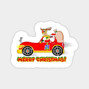 Merry Christmas Cool Funny Santa Car Cartoon Magnet