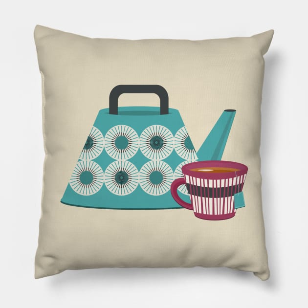 Midcentury Modern Tea Time Pillow by divafern