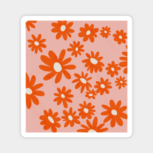 orange retro floral Magnet