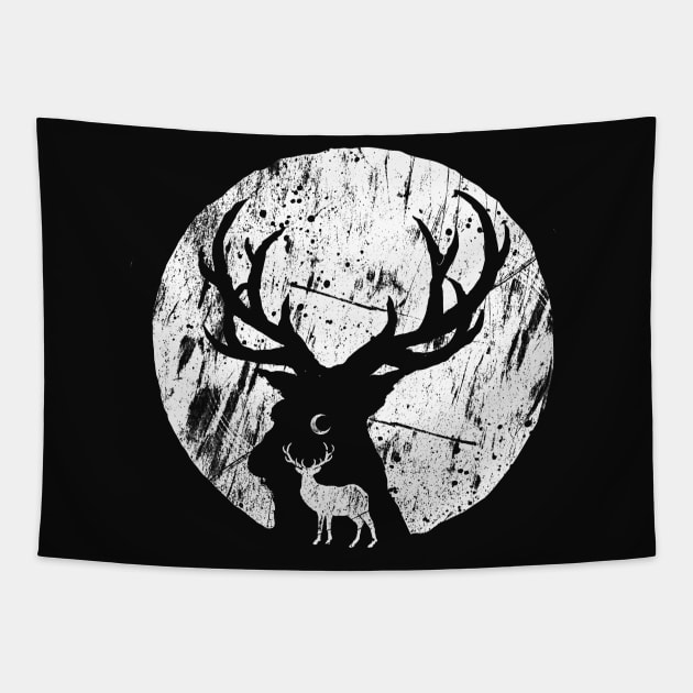 Deer at night Tapestry by barmalisiRTB