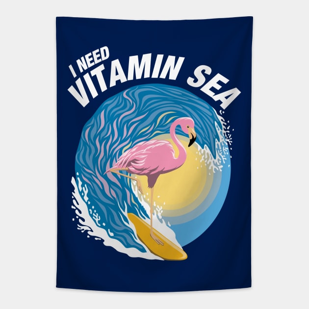 I Need Vitamin Sea | Surfing Flamingo Tapestry by TMBTM