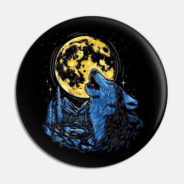 Wolf Full Moon In The Wild Design Wildlife Forest Animal Pin by UNDERGROUNDROOTS