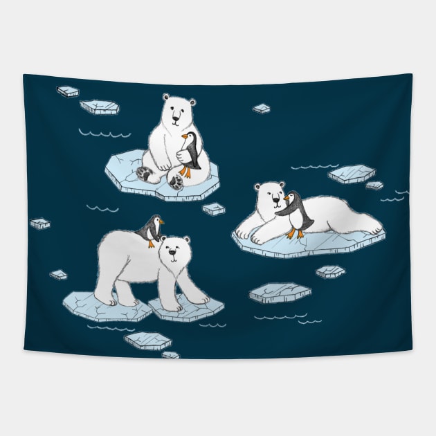 Polar Bear Loves Penguin Tapestry by micklyn