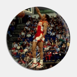 Spud Webb Absolutely Flying During The 1986 Slam Dunk Contest Pin