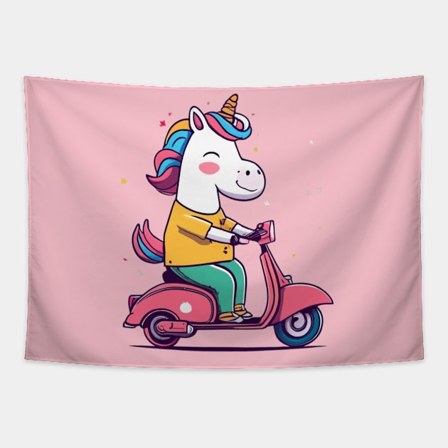 Unicorn on the go Tapestry by zeevana