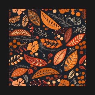 Flat Autumn Foliage Seamless Floral Pattern Fall Leaves T-Shirt