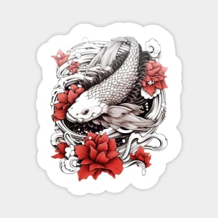 Koi Fish With Flowers | Japanese Design Magnet