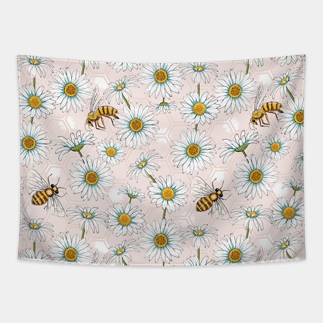 Daisy and Honey Bees Tapestry by Farissa