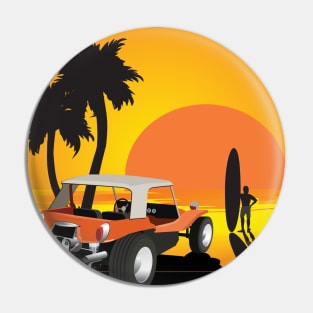 Dune Buggy Manx with Sunset and Surfer Pin