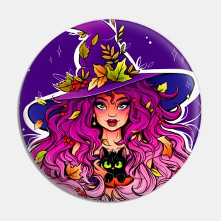 Cute Halloween Autumn Witch Pin