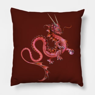 Serene Red Asian Dragon Pillow