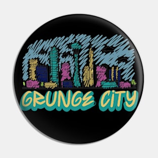 Seattle WA Grunge City Seattle Skyline Sketch Pin