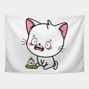 Funny white Cat steps on a dirty diaper Tapestry