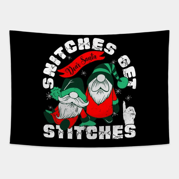 Snitches Get Stitches Funny Xmas Gnomes Tapestry by alcoshirts