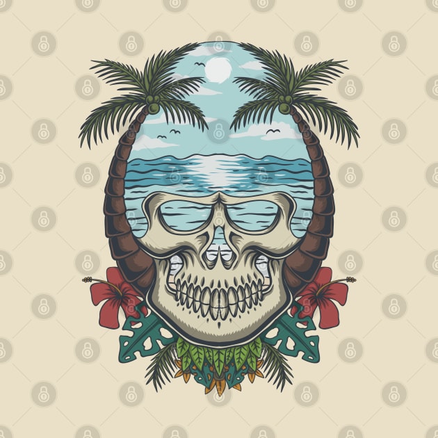 Skull Beach Tropical Abstract by Mako Design 