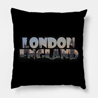 London, England Label with Big Ben & Westminster Pillow