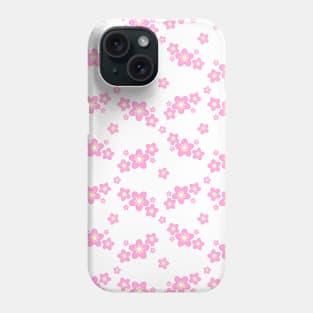 Cherry Blossom Sakura Flower Clusters Pattern in White Background Phone Case