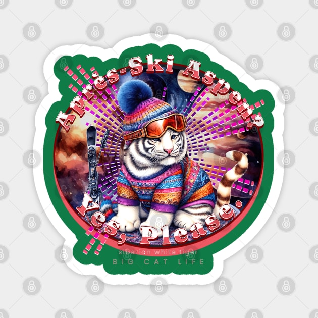 Apres-Ski Aspen Cosmic Beanie White Tiger 74T Magnet by catsloveart