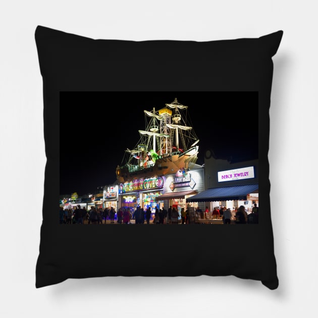 Castaway Cove At Night Ocean City NJ Pillow by JimDeFazioPhotography