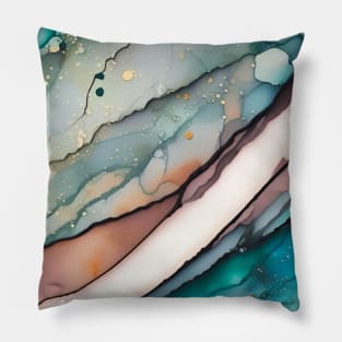 Green, Pink and Gold Abstract Art Pillow