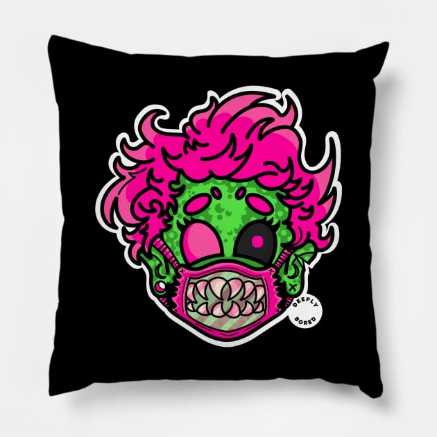 Green Monster Cartoon Head Illustration Pillow by GRUEICE