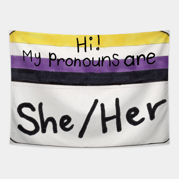 Pronouns Nonbinary Flag Version Sheher Pronouns Tapestry Teepublic 4915