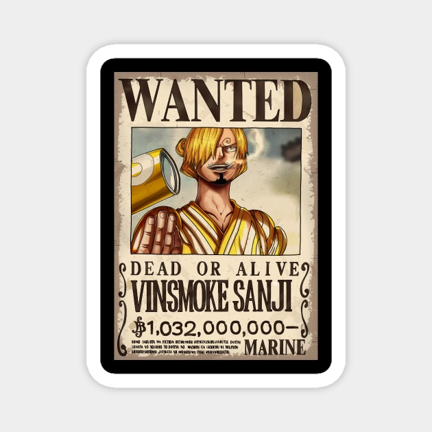 NEW BOUNTY WANTED VISMOKE SANJI Magnet by mugiwarastore77