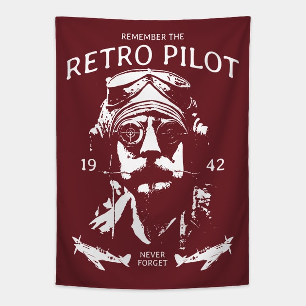 retro vintage pilot airplane Tapestry by Supertrooper