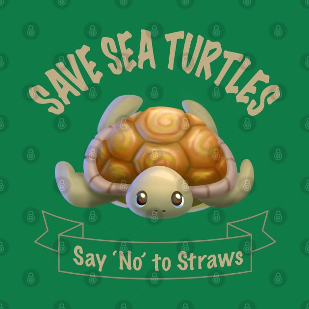 Say No to Straws Cute Eco Friendly Sea Turtle by Irene Koh Studio