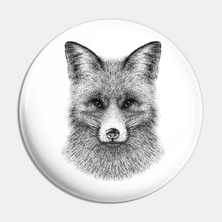 Hand drawn black and white portrait of a fox. Dotwork. Pointillism Pin