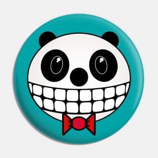 Grinning Panda with Red Bow Tie Pin