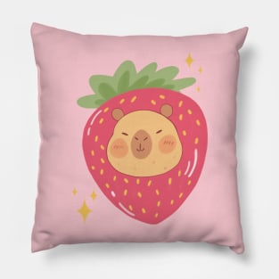 Capybara strawberry Pillow