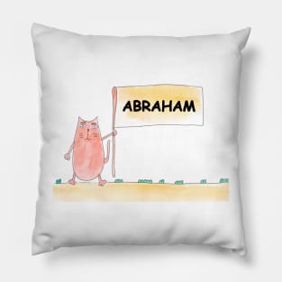 ABRAHAM name. Personalized gift for birthday your friend. Cat character holding a banner Pillow