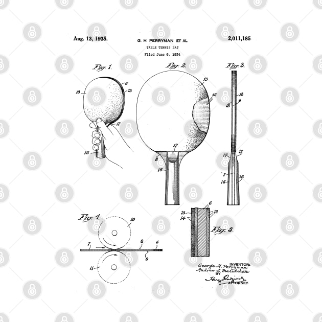 Table Tennis Patent - Tennis Paddle Art - Black And White by patentpress