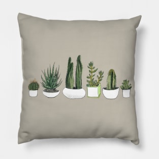 Watercolour Cacti & Succulents – Beige Pillow