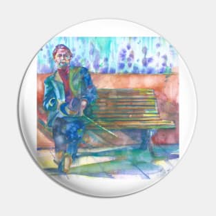 ANTON CHEKHOV sitting on the bench - watercolor portrait Pin